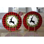 Ekose Zemin Çelenkli Geyik Motifli Dijital Baskılı Dekoratif 2'li Yuvarlak Servis Altlığı – Supla Realhomes