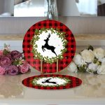 Ekose Zemin Çelenkli Geyik Motifli Dijital Baskılı Dekoratif 2'li Yuvarlak Servis Altlığı – Supla Realhomes