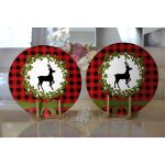 Ekose Zemin Çelenkli Geyik Motifli Dijital Baskılı Modern 2'li Yuvarlak Servis Altlığı – Supla Realhomes