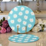 Mavi Zemin Papatya Çizimli Dijital Baskılı Modern 2'li Yuvarlak Servis Altlığı – Supla Realhomes