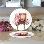 Gül Detaylı Müzik Kutusu Özel Tasarım Dijital Baskılı Modern 2'li Yuvarlak Servis Altlığı – Supla Realhomes