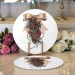 Kurdaleli Kozalak Motifli Dijital Baskılı Dekoratif 2'li Yuvarlak Servis Altlığı – Supla Realhomes