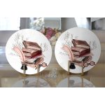 Retro Defter & Tüylü Kalem Tasarımlı Dijital Baskılı Modern 2'li Yuvarlak Servis Altlığı – Supla Realhomes