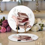 Retro Defter & Tüylü Kalem Tasarımlı Dijital Baskılı Modern 2'li Yuvarlak Servis Altlığı – Supla Realhomes