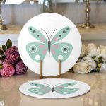 Mint Yeşili Kelebek Tasarımlı Dijital Baskılı Dekoratif 2'li Yuvarlak Servis Altlığı – Supla Realhomes