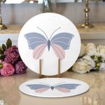 Mavi Pembe Kelebek Desenli Dijital Baskılı Dekoratif 2'li Yuvarlak Servis Altlığı – Supla Realhomes
