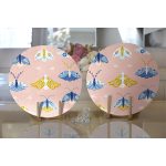 Pembe Zemin Renkli Kelebekler Özel Tasarım Dijital Baskılı Modern 2'li Yuvarlak Servis Altlığı – Supla Realhomes