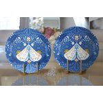 Mavi Zemin Kelebek & Çiçekli Özel Tasarım Dijital Baskılı Modern 2'li Yuvarlak Servis Altlığı – Supla Realhomes