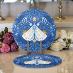 Mavi Zemin Kelebek & Çiçekli Özel Tasarım Dijital Baskılı Modern 2'li Yuvarlak Servis Altlığı – Supla Realhomes