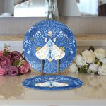 Mavi Zemin Kelebek & Çiçekli Özel Tasarım Dijital Baskılı Modern 2'li Yuvarlak Servis Altlığı – Supla Realhomes