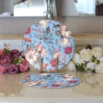 Mavi Zemin Papatya & Gül Tasarımlı Dijital Baskılı Modern 2'li Yuvarlak Servis Altlığı – Supla Realhomes