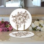 Karakalem Çiçek Desenli Dijital Baskılı Modern 2'li Yuvarlak Servis Altlığı – Supla Realhomes