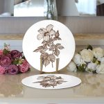 Karakalem Çiçek Desenli Dijital Baskılı Modern 2'li Yuvarlak Servis Altlığı – Supla Realhomes