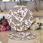 Karakalem Çiçek & Kelebek Desenli Dijital Baskılı Dekoratif 2'li Yuvarlak Servis Altlığı – Supla Realhomes