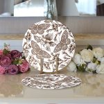 Karakalem Çiçek & Kelebek Desenli Dijital Baskılı Dekoratif 2'li Yuvarlak Servis Altlığı – Supla Realhomes