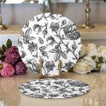 Karakalem Çiçek Desenli Dijital Baskılı Modern 2'li Yuvarlak Servis Altlığı – Supla Realhomes
