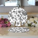Karakalem Çiçek Desenli Dijital Baskılı Modern 2'li Yuvarlak Servis Altlığı – Supla Realhomes