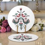 Kuş & Çiçek Motifli Dijital Baskılı Modern 2'li Yuvarlak Servis Altlığı – Supla Realhomes