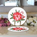 Beyaz Zemin Gül Tasarımlı Dijital Baskılı Modern 2'li Yuvarlak Servis Altlığı – Supla Realhomes