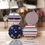 - Supla4lu-Set109 - Realhomes 4'lü Mavi & Bordo Renkli Denizci Tasarımlı Servis Altlığı & Supla Realhomes