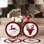 4'lü Kırmızı Ekose Motifli Geyik Tasarımlı Servis Altlığı & Supla Realhomes