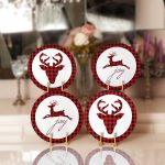 4'lü Kırmızı Ekose Motifli Geyik Tasarımlı Servis Altlığı & Supla Realhomes