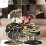 - Supla4lu-Set125-1 - Realhomes 4'lü Siyah & Gold Mermer Tasarımlı Servis Altlığı & Supla Realhomes