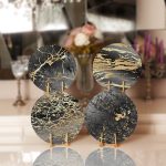 - Supla4lu-Set125 - Realhomes 4'lü Siyah & Gold Mermer Tasarımlı Servis Altlığı & Supla Realhomes