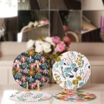 - Supla4lu-Set131-1 - Realhomes  4'lü Rengarenk Zemin Üzerinde Çiçek Desenli Servis Altlığı & Supla Realhomes