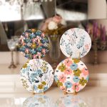 - Supla4lu-Set131 - Realhomes  4'lü Rengarenk Zemin Üzerinde Çiçek Desenli Servis Altlığı & Supla Realhomes