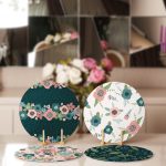 4'lü Rengarenk Zemin Üzerinde Çiçek & Yaprak Tasarımlı Servis Altlığı & Supla Realhomes