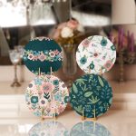 4'lü Rengarenk Zemin Üzerinde Çiçek & Yaprak Tasarımlı Servis Altlığı & Supla Realhomes