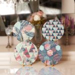 - Supla4lu-Set144 - Realhomes 4'lü Geometrik Üçgen & Tropik Yaprak Motifli Servis Altlığı & Supla Realhomes