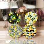 - Supla4lu-Set15 - Realhomes 4'lü Siyah Çizgili Limon Tasarımlı Servis Altlığı & Supla Realhomes