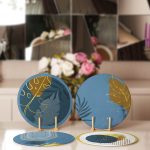 - Supla4lu-Set166-1 - Realhomes 4'lü Renkli Egzotik Yaprak Tasarımlı Servis Altlığı & Supla Realhomes