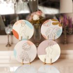 - Supla4lu-Set167 - Realhomes  4'lü Bohem Çizimli Bayan Figür & Yaprak Tasarımlı Servis Altlığı & Supla Realhomes