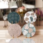 - Supla4lu-Set168 - Realhomes  4'lü Renkli Zemin Yaprak Tasarımlı Servis Altlığı & Supla Realhomes