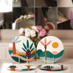 - Supla4lu-Set169-1 - Realhomes 4'lü Renkli Zeminli Onedraw Çizimli Ağaç Desenli Servis Altlığı & Supla Realhomes