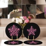 4'lü Siyah Zemin Pembe Kar Tanesi Tasarımlı Servis Altlığı & Supla Realhomes