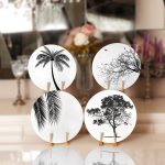 - Supla4lu-Set178 - Realhomes 4'lü Siyah Beyaz Ağaç Tasarımlı Servis Altlığı & Supla Realhomes