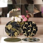 4'lü Altın Varaklı Yaprak Tasarımlı Servis Altlığı & Supla Realhomes