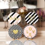 - Supla4lu-Set180 - Realhomes 4'lü Beyaz Zemin Üzerinde Gold Detaylı Yazılı Modern Servis Altlığı & Supla Realhomes