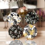 4'lü Siyah Zeminli Gold Detaylı Yaprak Desenli Modern Servis Altlığı & Supla Realhomes