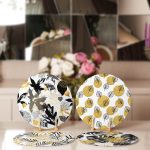 - Supla4lu-Set186-1 - Realhomes 4'lü Beyaz Zeminli Gold Detaylı Yaprak Desenli Modern Servis Altlığı & Supla Realhomes