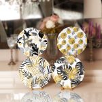 - Supla4lu-Set186 - Realhomes 4'lü Beyaz Zeminli Gold Detaylı Yaprak Desenli Modern Servis Altlığı & Supla Realhomes