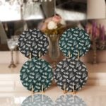 - Supla4lu-Set190 - Realhomes 4'lü Renkli Zemin Üzerinde Çamağacı Desenli Servis Altlığı & Supla Realhomes