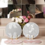 - Supla4lu-Set192-1 - Realhomes 4'lü Renkli Zemin Üzerinde Yaprak Desenli Modern Servis Altlığı & Supla Realhomes