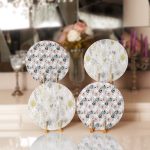 - Supla4lu-Set195 - Realhomes 4'lü Renkli Zemin Üzerinde Yaprak Desenli Servis Altlığı & Supla Realhomes