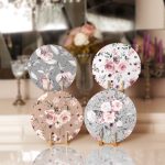 - Supla4lu-Set196 - Realhomes  4'lü Renkli Zemin Gül Motifli Servis Altlığı & Supla Realhomes