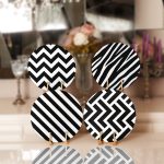 - Supla4lu-Set20 - Realhomes 4'lü Siyah & Beyaz Geometrik Çizimli Servis Altlığı & Supla Realhomes